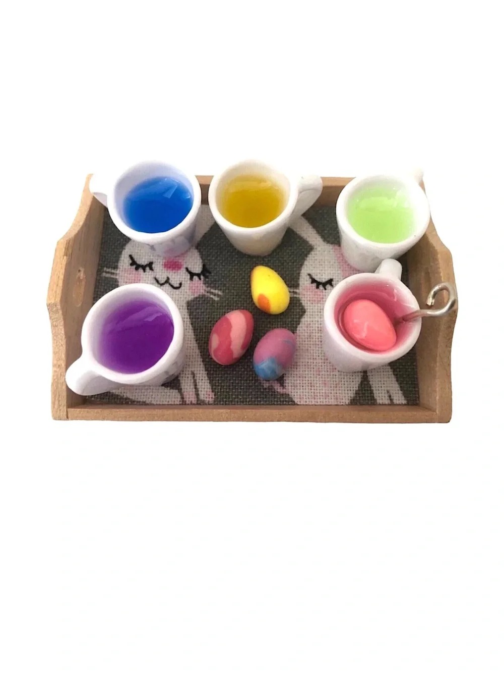 Dollhouse Miniature Easter Egg Coloring Kit Tray Artisan Clay Set Handmade 1:12